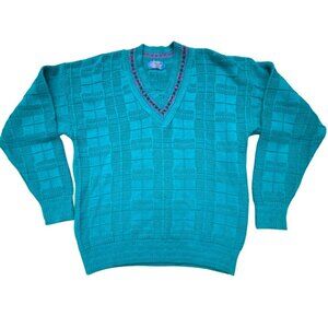 Pendleton Men's Green V-Neck Sweater Size Large Cotton Vintage Lobo